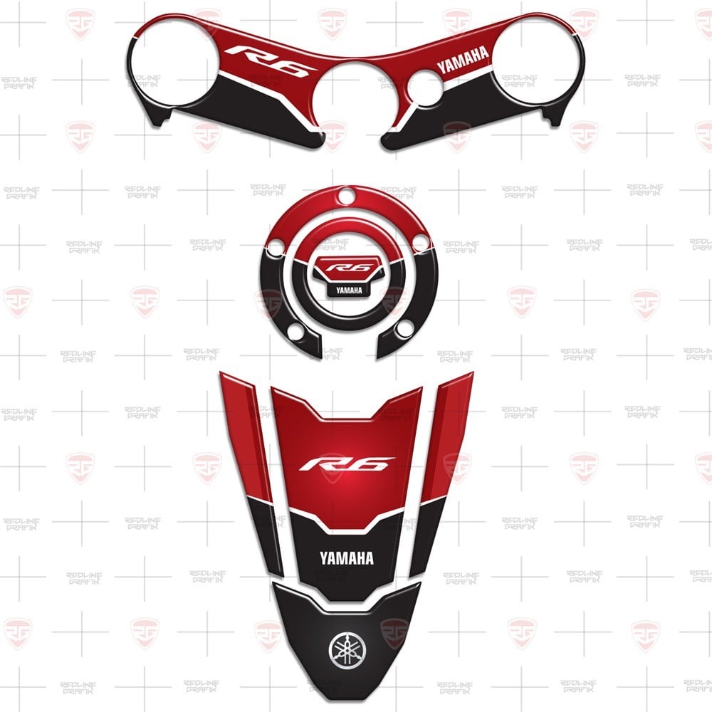 Redlinegrafik YZF R6 YZF600 2006 - 2016 Special Kırmızı Siyah Tank Pad Depo Kapak Gidon Pad Set