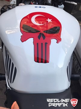 Türk Bayraklı Kuru Kafa Tank Pad 3D Sticker