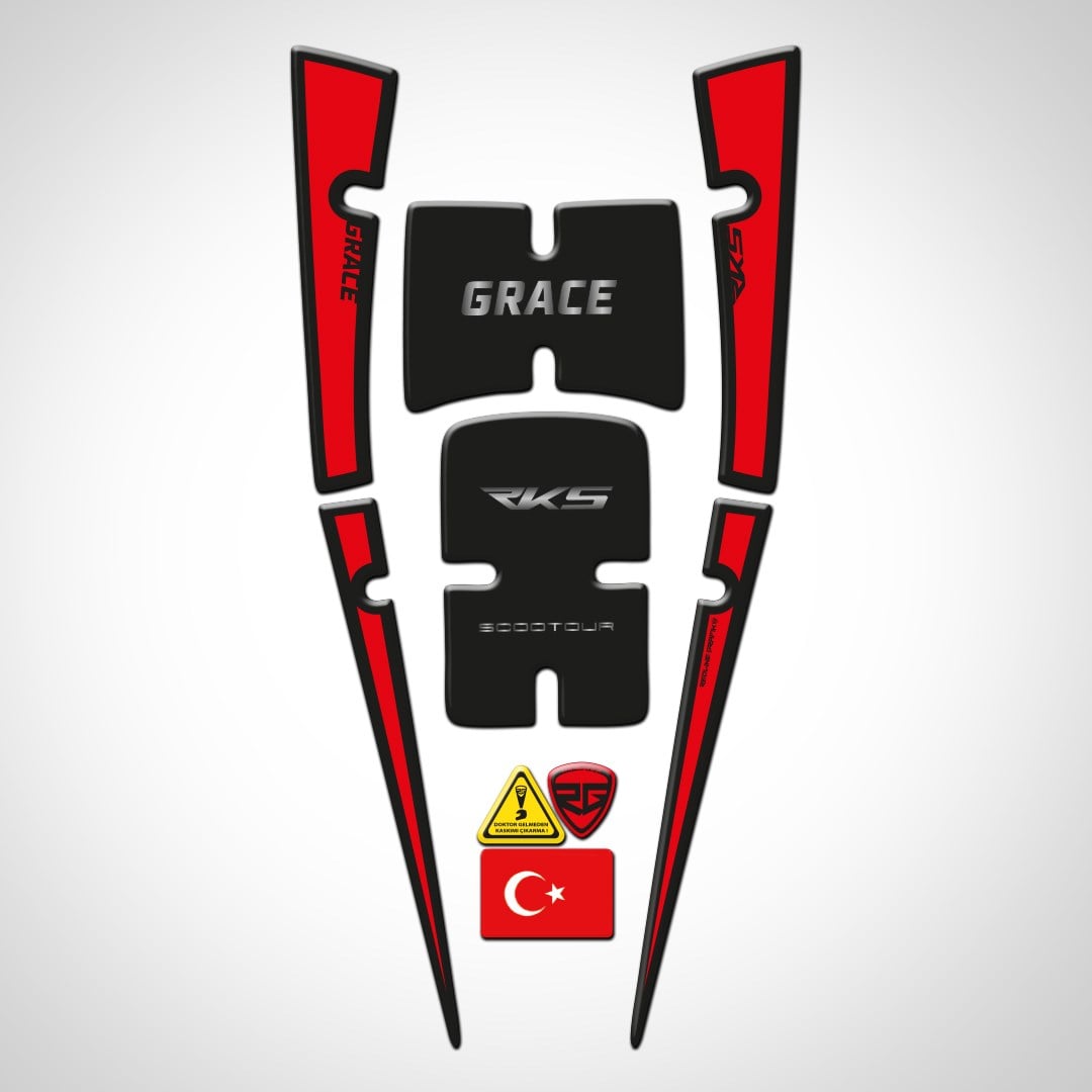 RKS Grace Uyumlu Siyah Kırmızı Tank Pad Redline Grafik