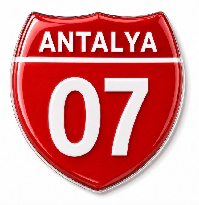 Redlinegrafik Antalya 07 Plaka Kodlu 3D Kabartmalı Araç 1 Adet Sticker Etiket Kırmızı  Beyaz