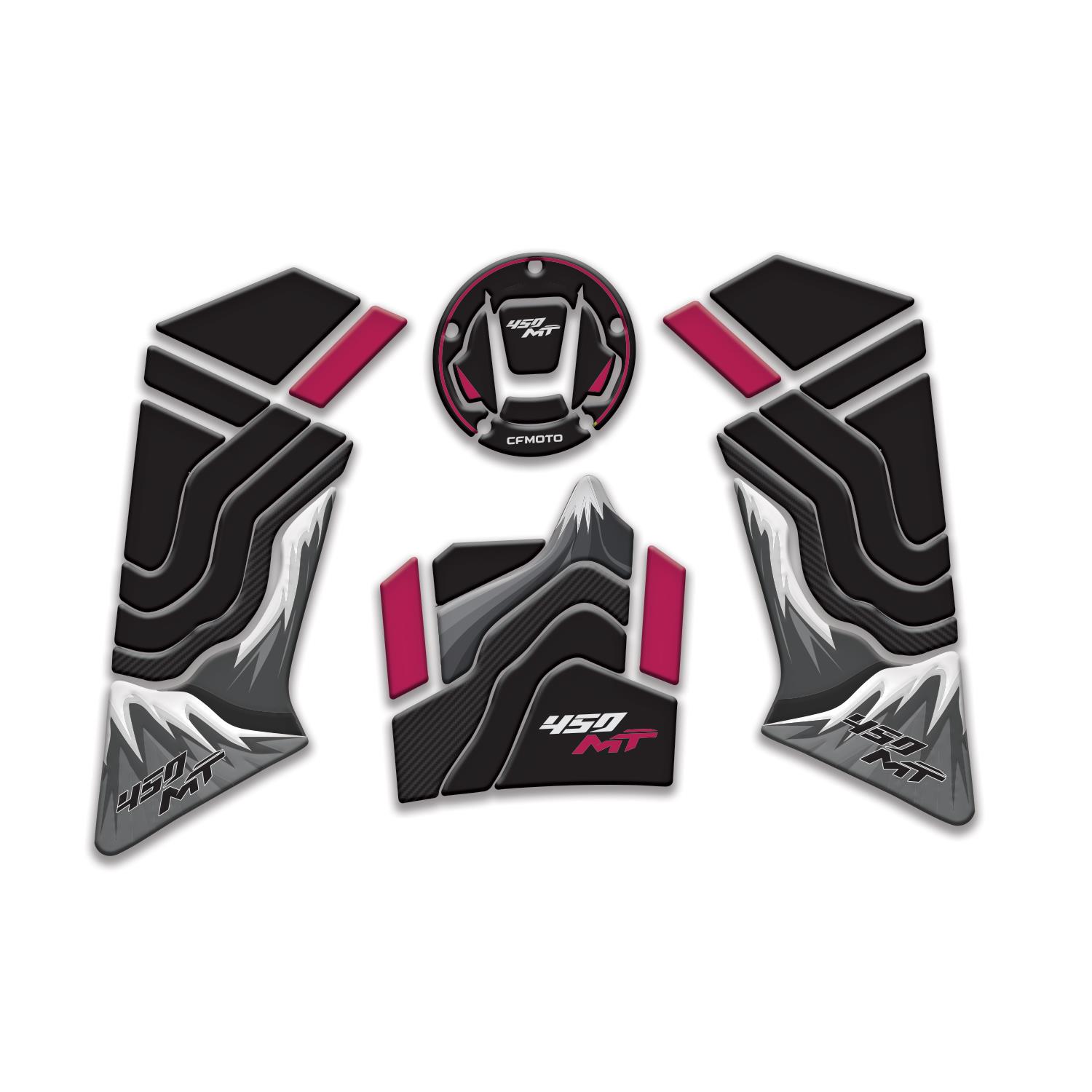 Redlinegrafik Cf Moto 450 mt 2024 Uyumlu Tank Yan Depo Pad Set Siyah Magenta