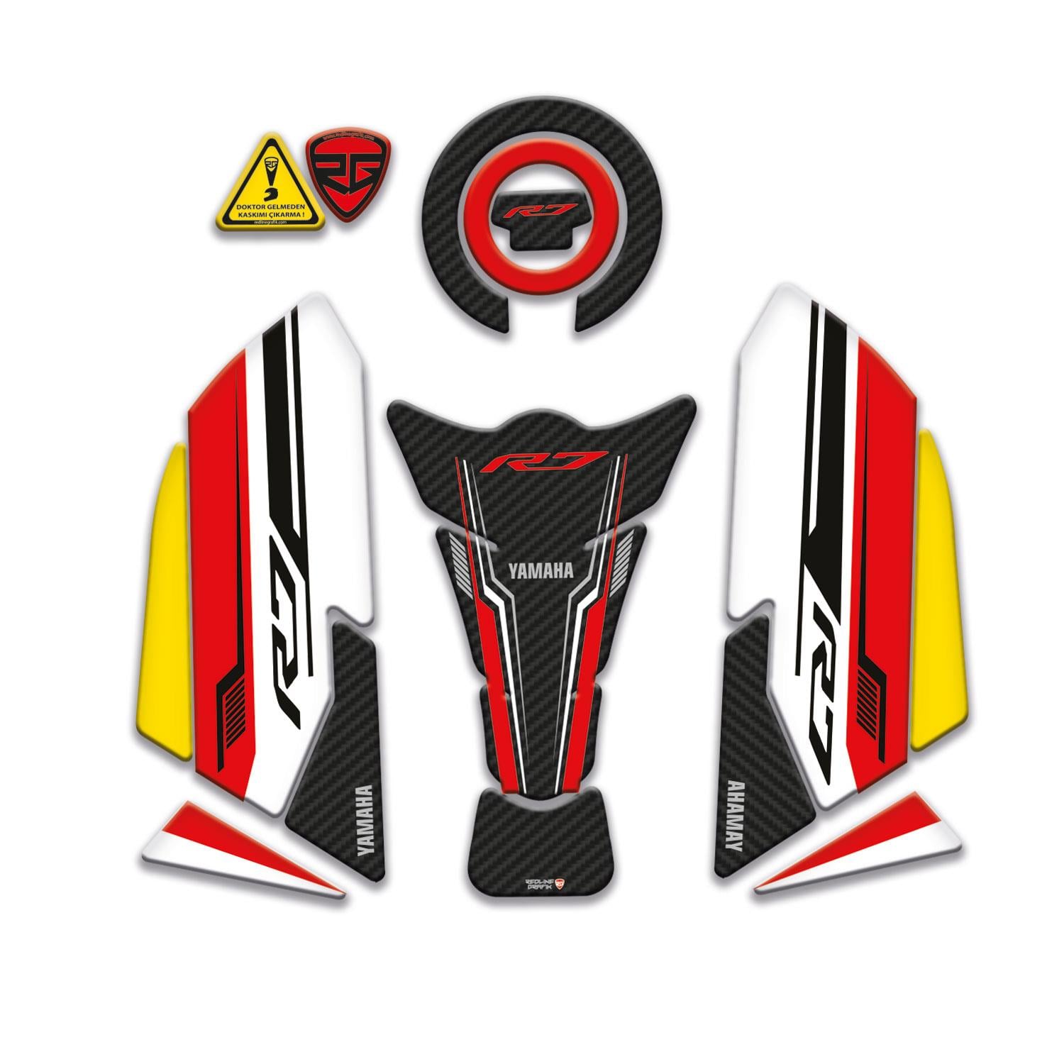 Yamaha R7 Uyumlu Tank Pad Yan Pad Seti Kırmızı Beyaz Tasarım Redlinegrafik