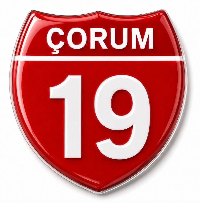 Redlinegrafik Çorum 19 Plaka Kodlu 3D Kabartmalı Araç 1 Adet Sticker Etiket Kırmızı  Beyaz