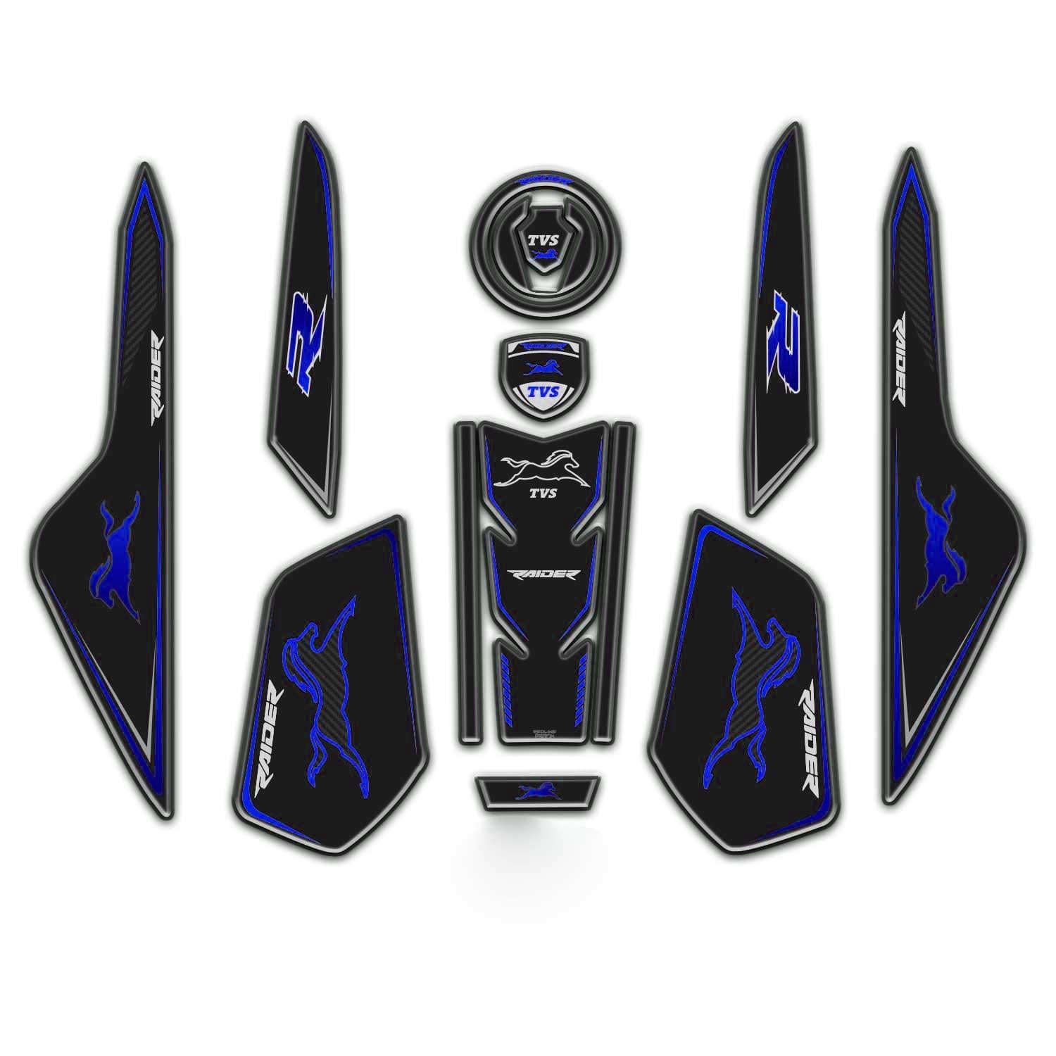  TVS Raider Mavi Siyah Tank Pad Kuyruk Pad Kafa Pad Sticker Seti Full Redlinegrafik