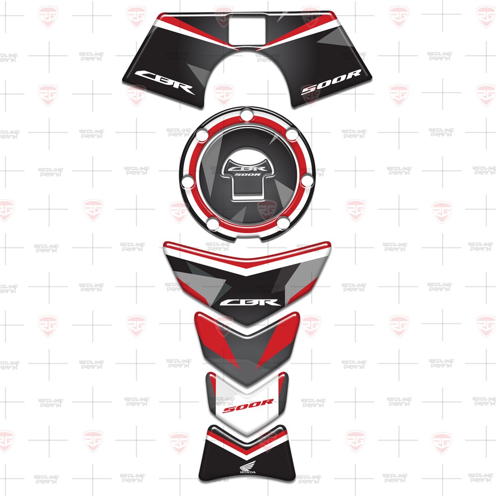 2013-2016 CBR 500R Kırmızı Siyah  Special Tank Pad Depo Kapak Gidon Pad Set 3'lü Set
