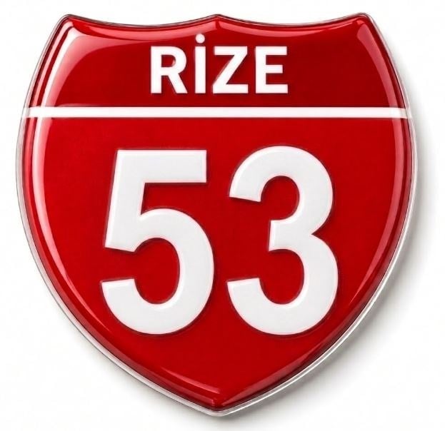 Redlinegrafik 53 Rize Plaka Kodlu 3D Kabartmalı Araç 1 Adet Sticker Etiket Kırmızı  Beyaz