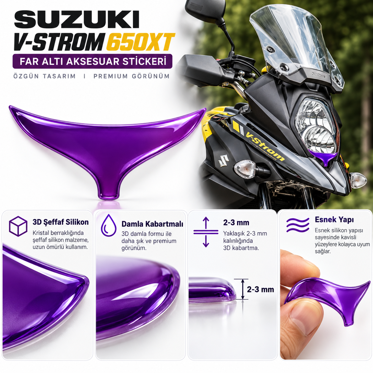 Redlinegrafik Suzuki Vstrom 650 Uyumlu Far Filmi Far Kaşı 3d Kabartmalı Transparan Premium Sticker