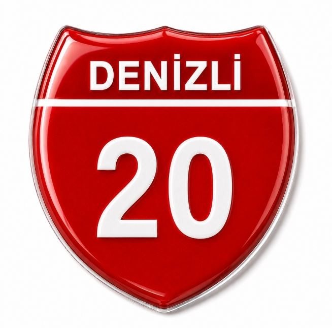 Redlinegrafik Denizli 20 Plaka Kodlu 3D Kabartmalı Araç 1 Adet Sticker Etiket Kırmızı  Beyaz