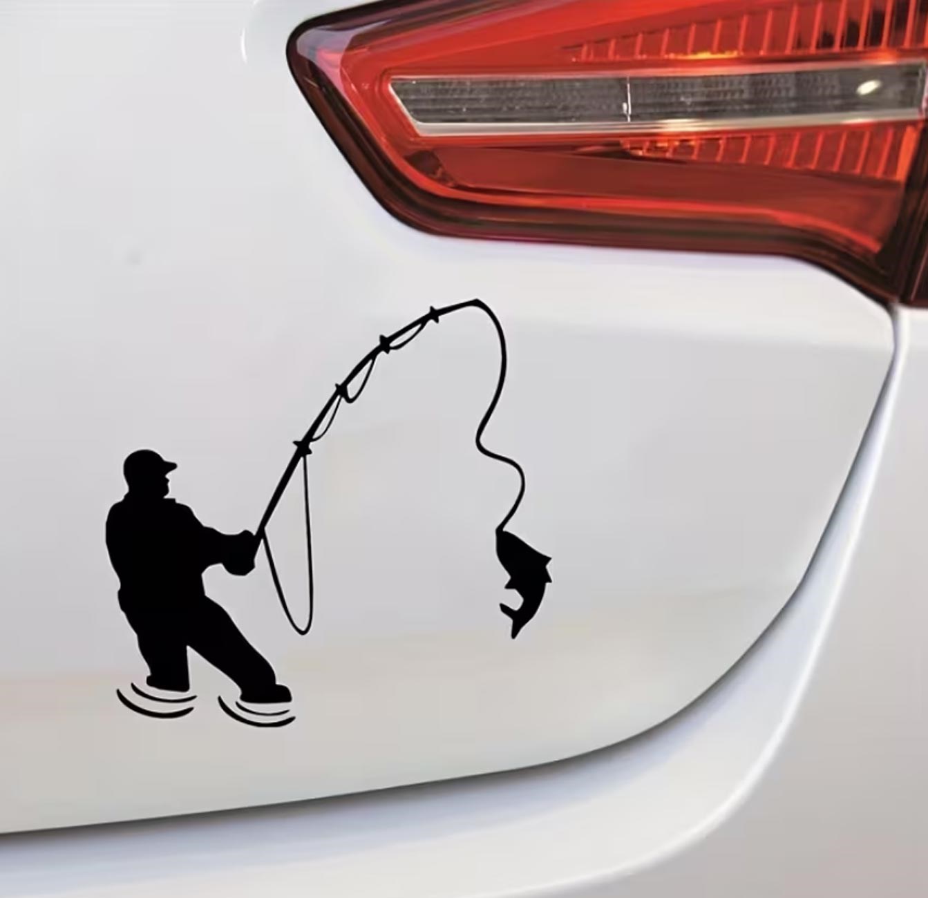 Redlinegrafik Balık Tutan Adam Siyah Sticker 1 Adet