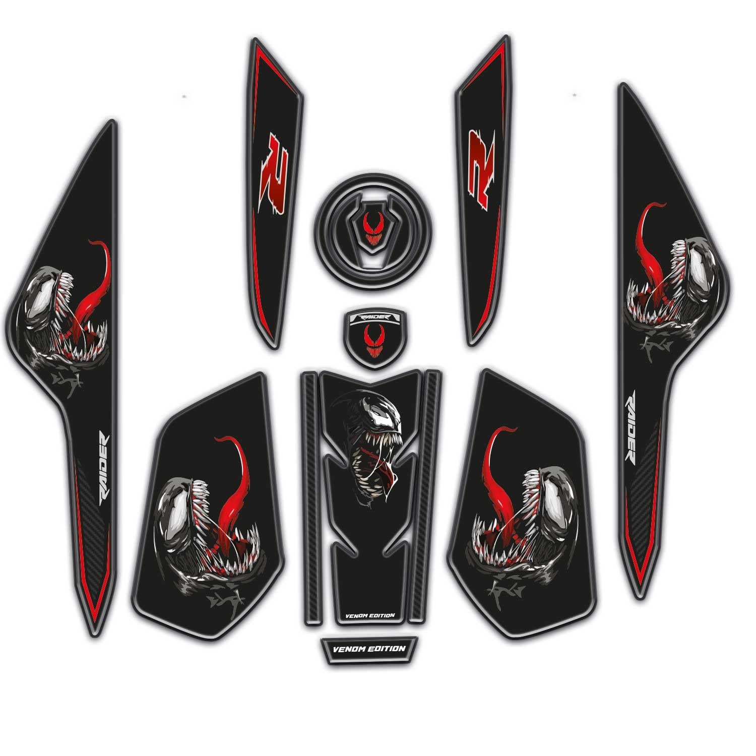  TVS Raider Venom Tank Pad Kuyruk Pad Kafa Pad Sticker Seti Full Redlinegrafik