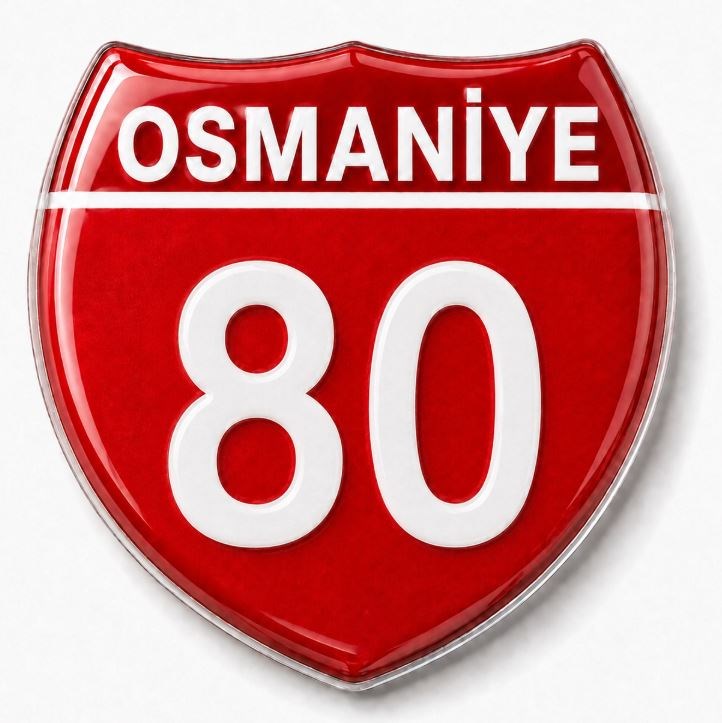 Redlinegrafik 80 Osmaniye Plaka Kodlu 3D Kabartmalı Araç 1 Adet Sticker Etiket Kırmızı  Beyaz
