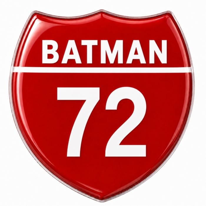 Redlinegrafik 72 Batman Plaka Kodlu 3D Kabartmalı Araç 1 Adet Sticker Etiket Kırmızı  Beyaz