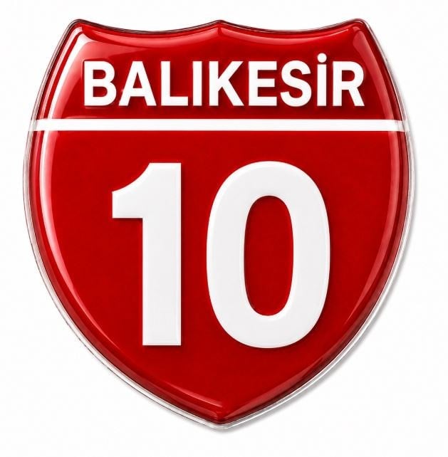 Redlinegrafik Balıkesir 10 Plaka Kodlu 3D Kabartmalı Araç 1 Adet Sticker Etiket Kırmızı  Beyaz
