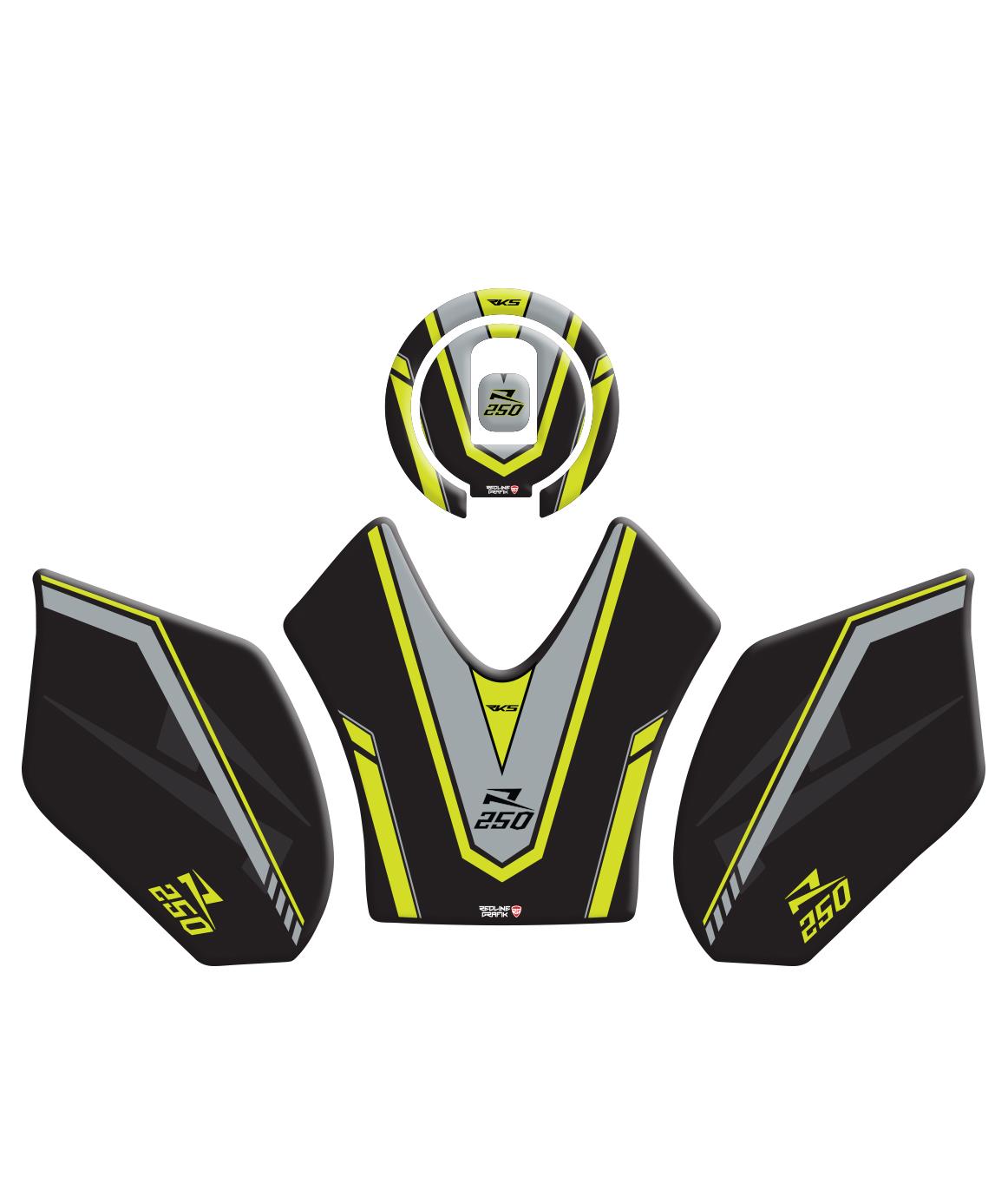 RKS R250 Neon Sarı Tank Pad Redline Grafik