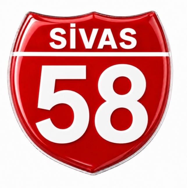 Redlinegrafik 58 Sivas Plaka Kodlu 3D Kabartmalı Araç 1 Adet Sticker Etiket Kırmızı  Beyaz