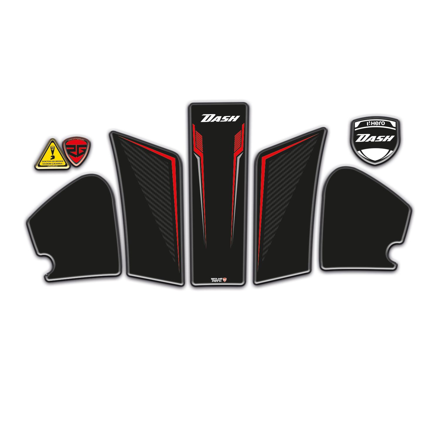 Hero Dash 125 Uyumlu Kırmızı Siyah Tank Pad Set Redline Grafik