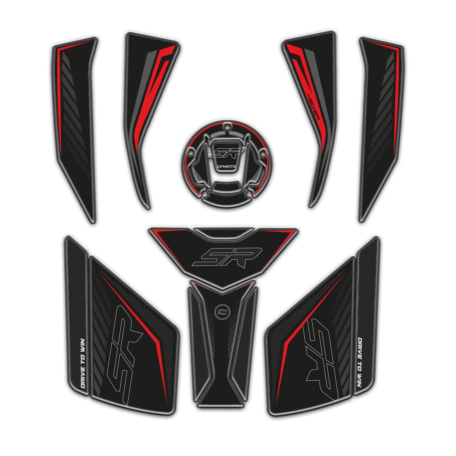 Cf moto 450 SR Full Sticker Pad Set Siyah Kırmızı Tank Yan Kuyruk Depo Set