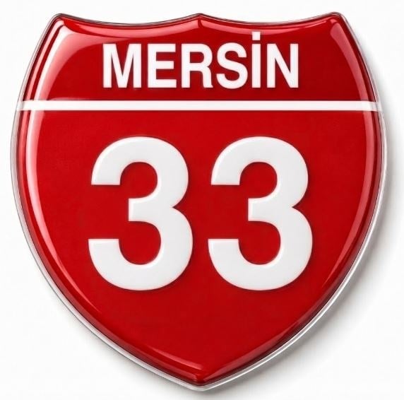 Redlinegrafik Mersin 33 Plaka Kodlu 3D Kabartmalı Araç 1 Adet Sticker Etiket Kırmızı  Beyaz