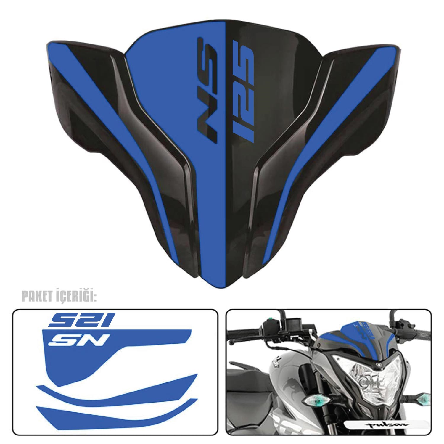 Pulsar Ns 125 Ön Cam Sticker Reflektif Mavi 125 ns