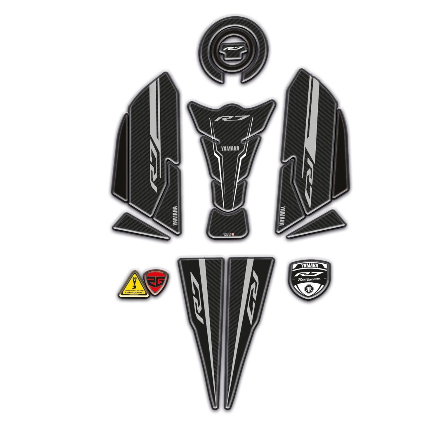 Yamaha R7 Uyumlu Tank Pad Yan Pad ve Kuyruk Seti Full Karbon Gri Tasarım Redlinegrafik