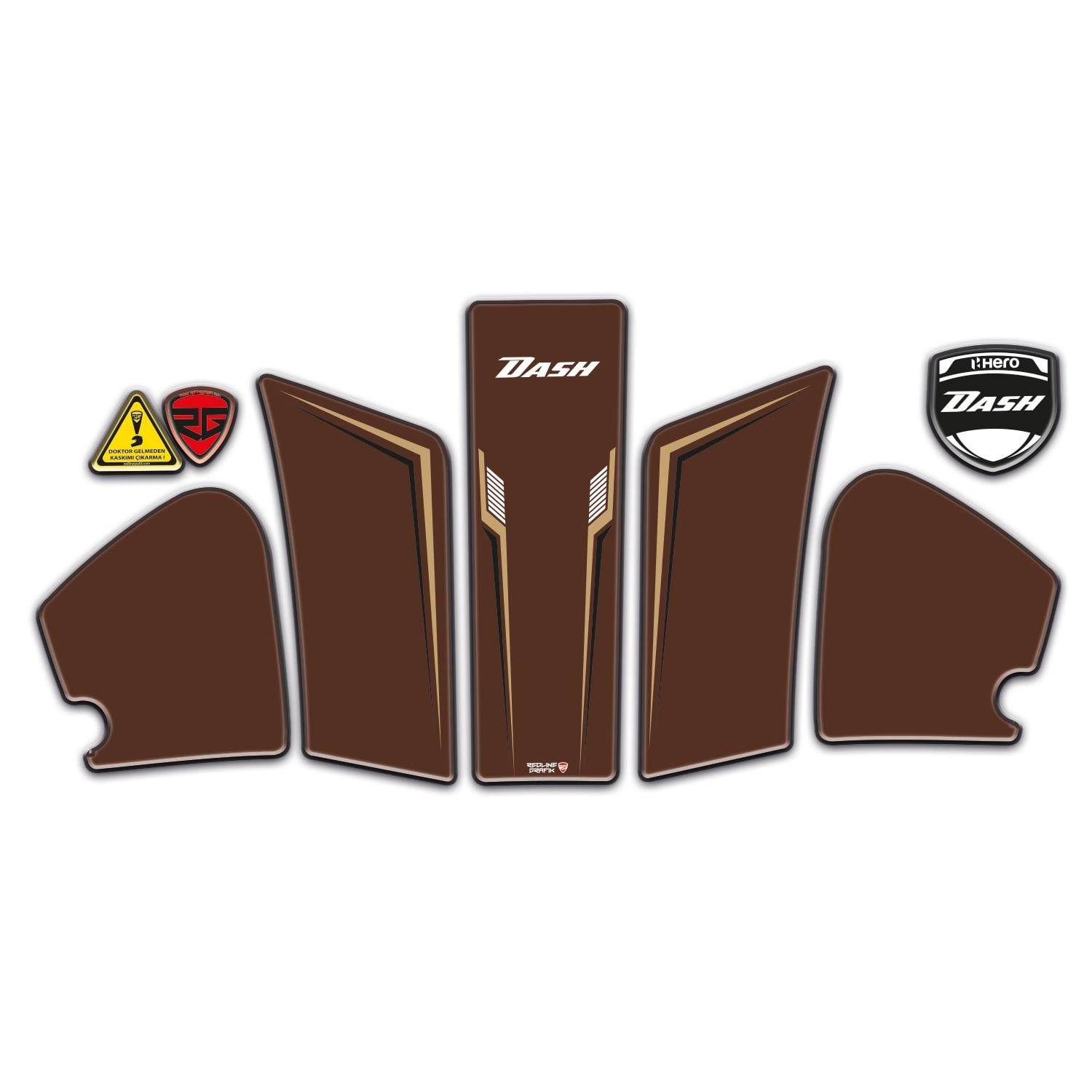 Hero Dash 125 Uyumlu Kahverengi Tank Pad Set Redline Grafik