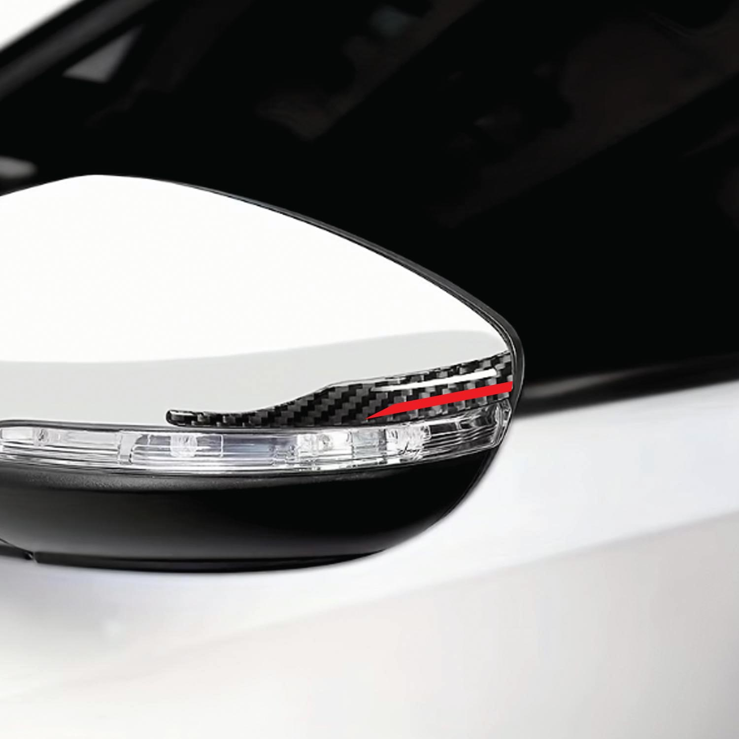 Karbon Desenli Kırmızı Çizgili Dikiz Aynası Etiketi Dekoratif Çizik Önleyici 3D Kabartmalı Sticker 2 Adet Redlinegrafik