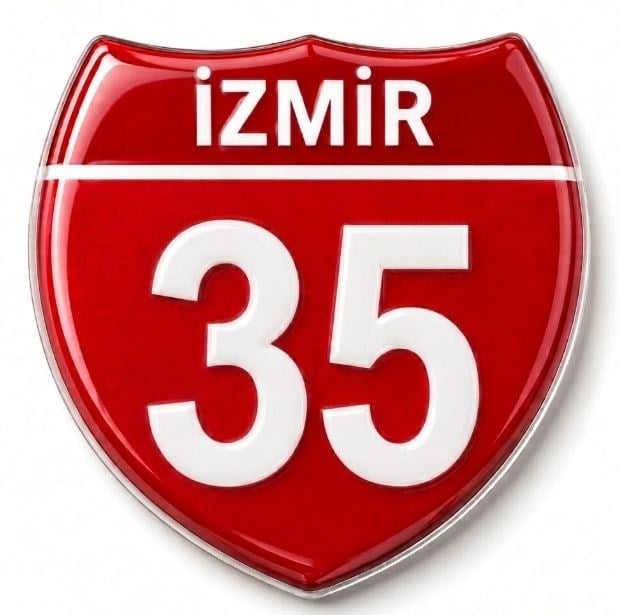 Redlinegrafik İzmir 35 Plaka Kodlu 3D Kabartmalı Araç 1 Adet Sticker Etiket Kırmızı  Beyaz