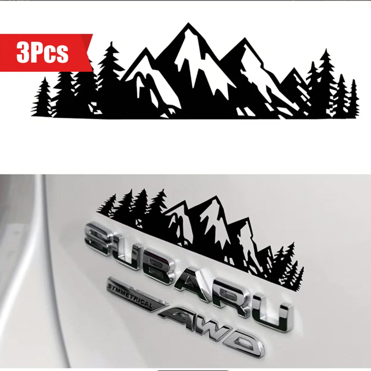 Dağ Ağaç Motifli 3 Adet Siyah Sticker Açık Hava Tutkunu Doğa Sticker Seti
