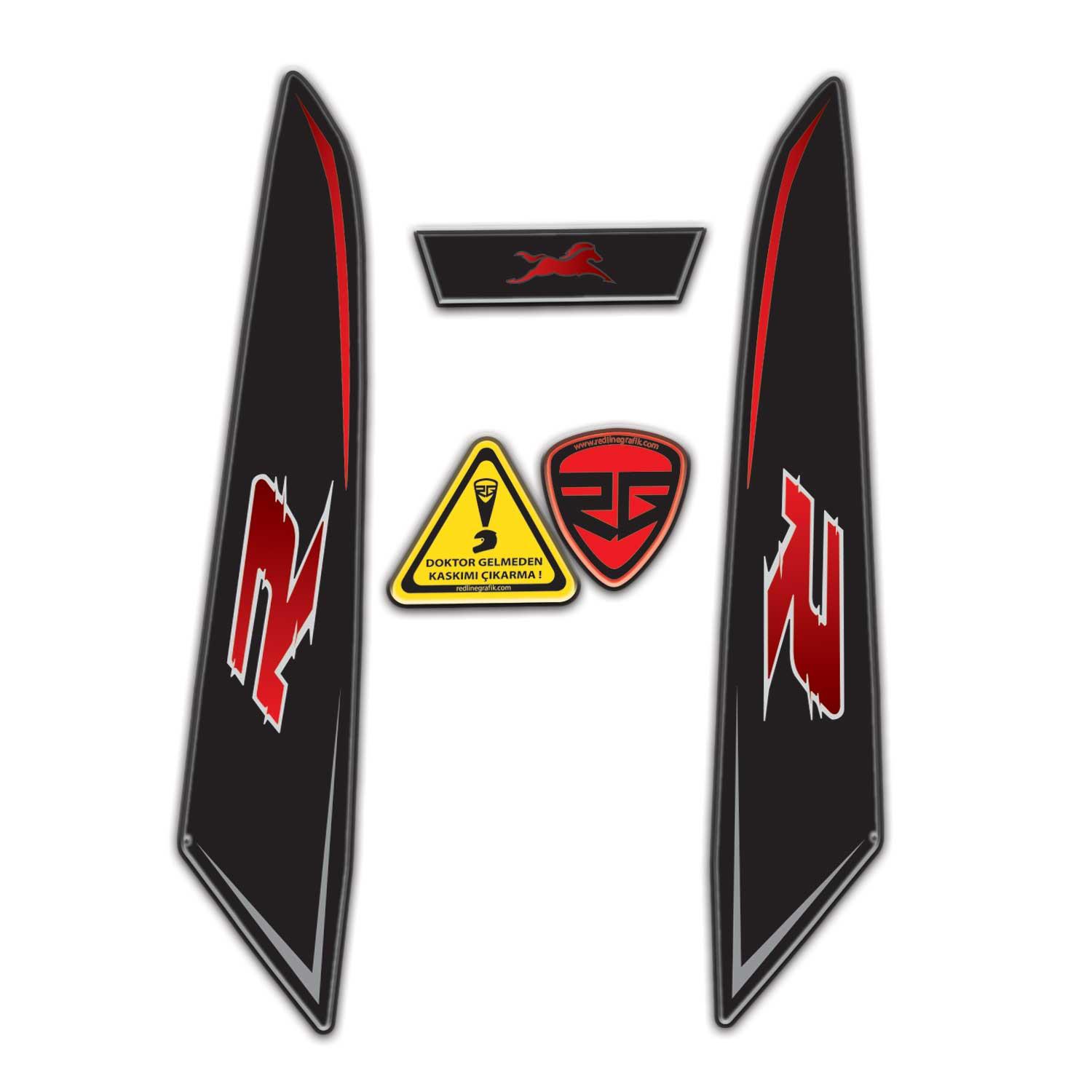 TVS Raider Far üstü Kafa Grenaj Sticker Set Siyah-Kırmızı Tasarım Redlinegrafik