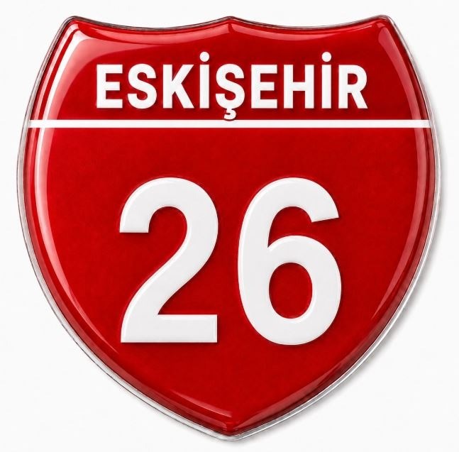 Redlinegrafik Eskişehir 26 Plaka Kodlu 3D Kabartmalı Araç 1 Adet Sticker Etiket Kırmızı  Beyaz