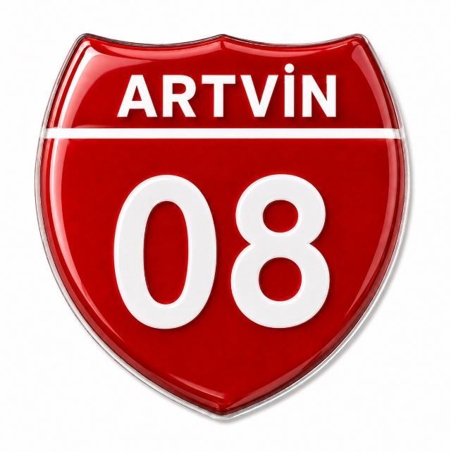 Redlinegrafik Artvin 08 Plaka Kodlu 3D Kabartmalı Araç 1 Adet Sticker Etiket Kırmızı  Beyaz