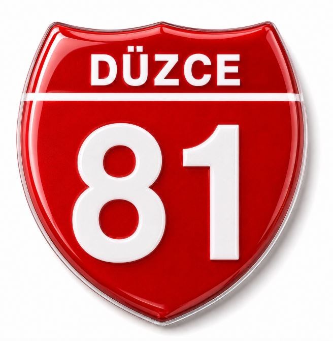 Redlinegrafik 81 Düzce Plaka Kodlu 3D Kabartmalı Araç 1 Adet Sticker Etiket Kırmızı  Beyaz