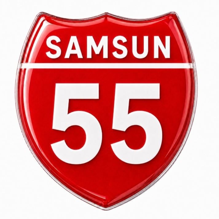 Redlinegrafik 55 Samsun Plaka Kodlu 3D Kabartmalı Araç 1 Adet Sticker Etiket Kırmızı  Beyaz