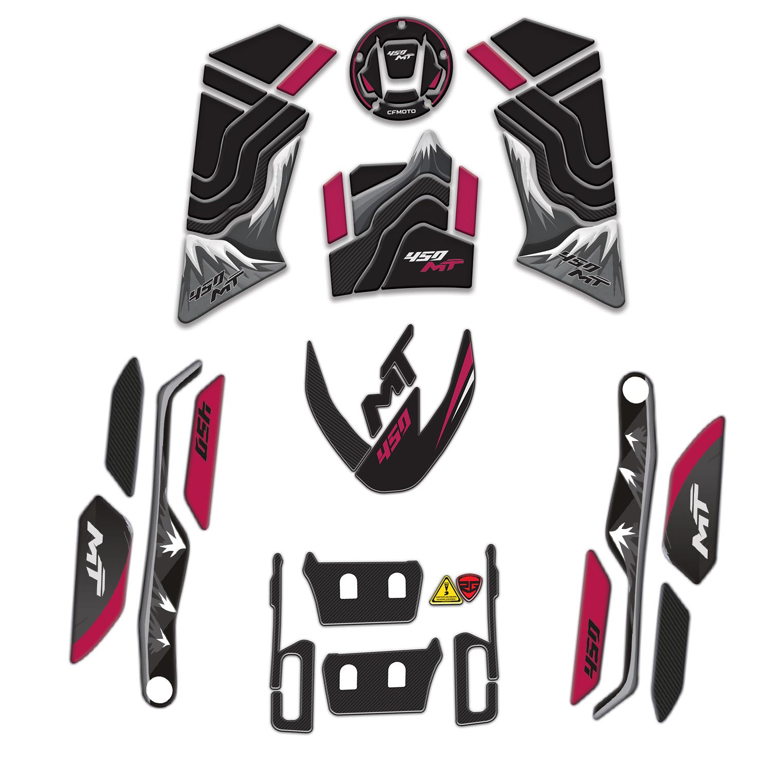 Redlinegrafik Cf Moto 450 mt 2024 Uyumlu Full Sticker Set Pembe Magenta Siyah 