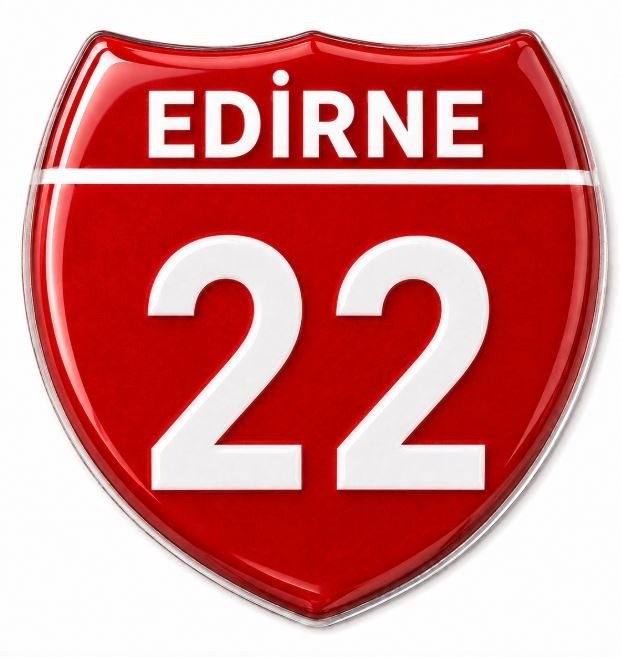 Redlinegrafik Edirne 22 Plaka Kodlu 3D Kabartmalı Araç 1 Adet Sticker Etiket Kırmızı  Beyaz