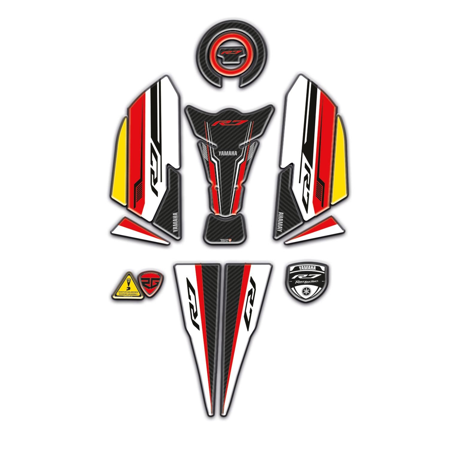 Yamaha R7 Uyumlu Tank Pad Yan Pad ve Kuyruk Seti Full Kırmızı Beyaz Tasarım Redlinegrafik