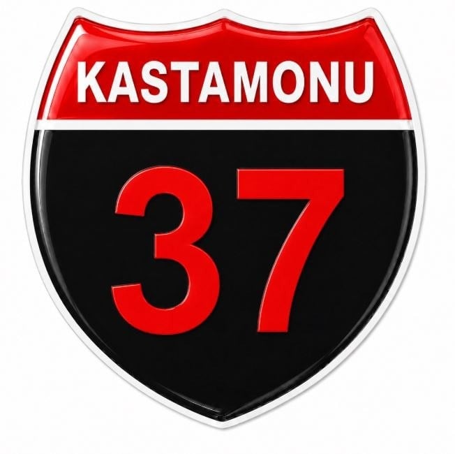 Redlinegrafik Kastamonu 37Plaka Kodlu 3D Kabartmalı Araç 1 Adet Sticker Etiket kırmızı siyah Renk
