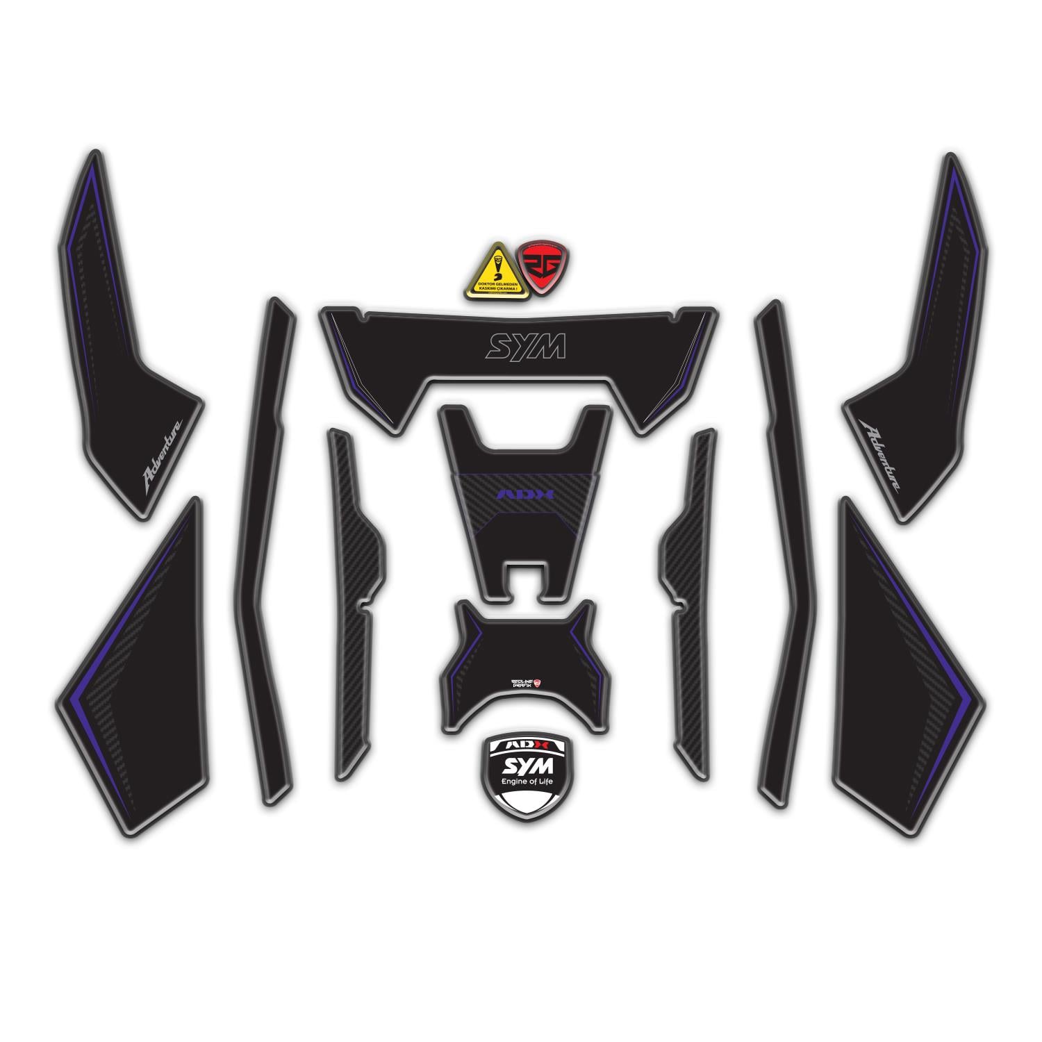 Redline Grafik SYM ADX 125 Uyumlu Tank Pad Seti Siyah Mor