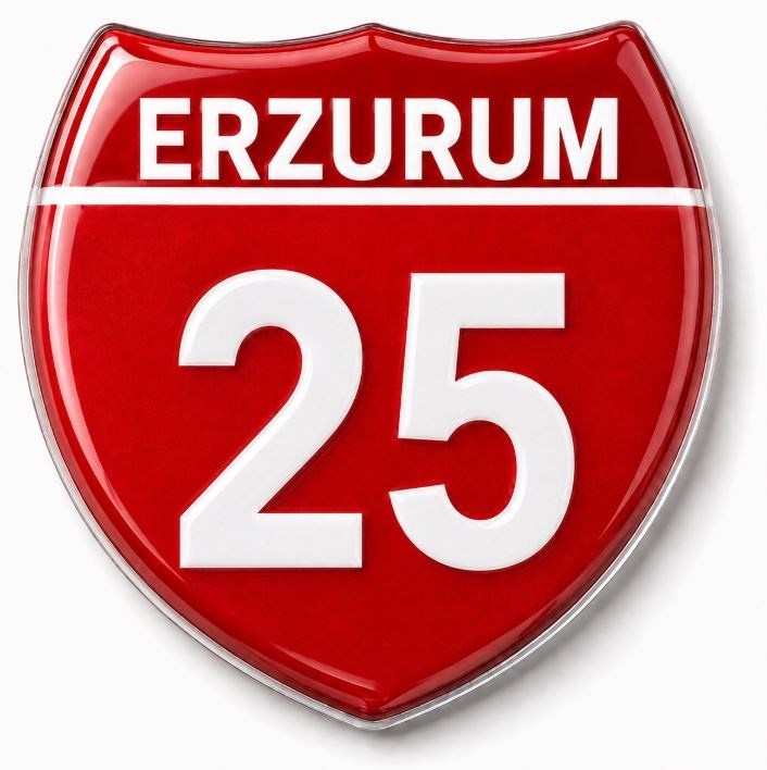 Redlinegrafik Erzurum 25 Plaka Kodlu 3D Kabartmalı Araç 1 Adet Sticker Etiket Kırmızı  Beyaz
