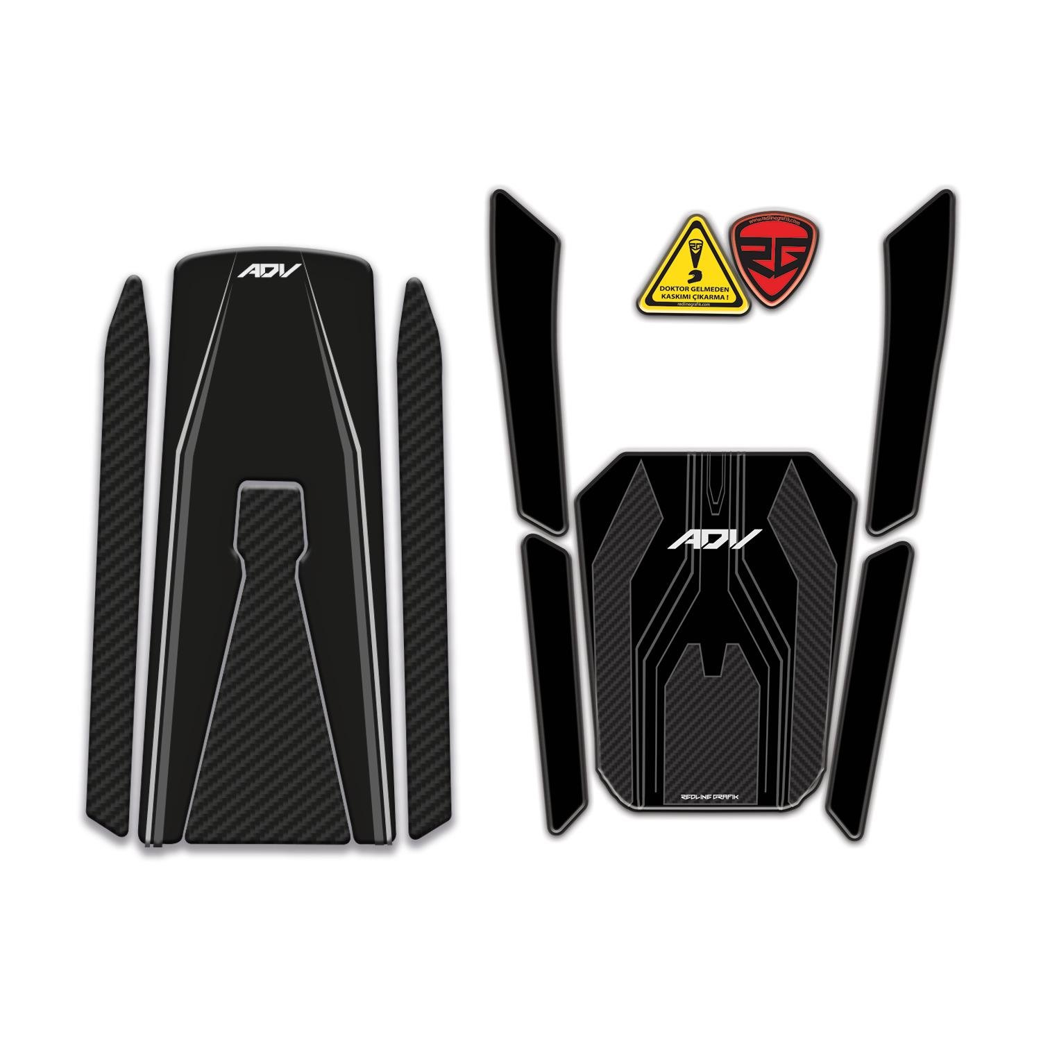 Redline Grafik Honda ADV 350 2023-2025 Uyumlu Karbon Siyah Tank Pad ve Ön Sele Altı Pad