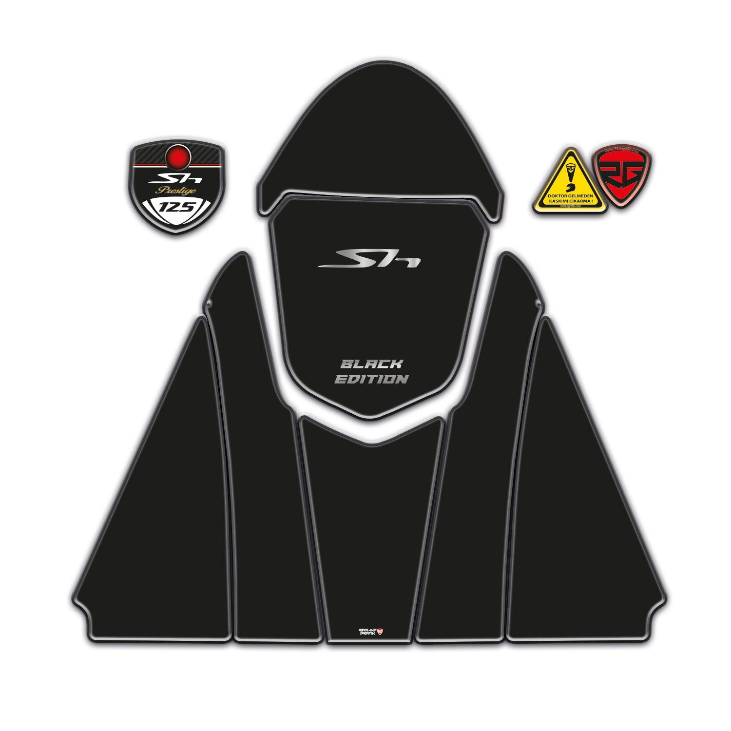  Honda SH 125 2024-2025 Uyumlu Black Edition Tasarım Tank Pad Redline Grafik