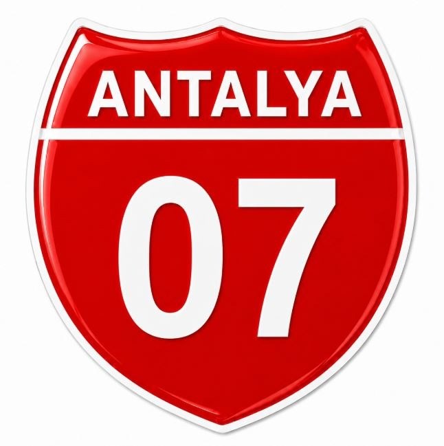 Redlinegrafik Antalya 07Plaka Kodlu 3D Kabartmalı Araç 1 Adet Sticker Etiket kırmızı beyaz  Renk