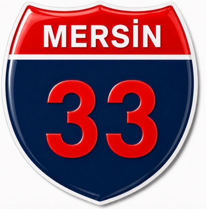 Redlinegrafik Mersin 33Plaka Kodlu 3D Kabartmalı Araç 1 Adet Sticker Etiket kırmızı lacivert Renk