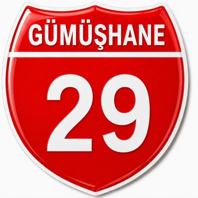 Redlinegrafik Gümüşhane 29Plaka Kodlu 3D Kabartmalı Araç 1 Adet Sticker Etiket kırmızı beyaz Renk