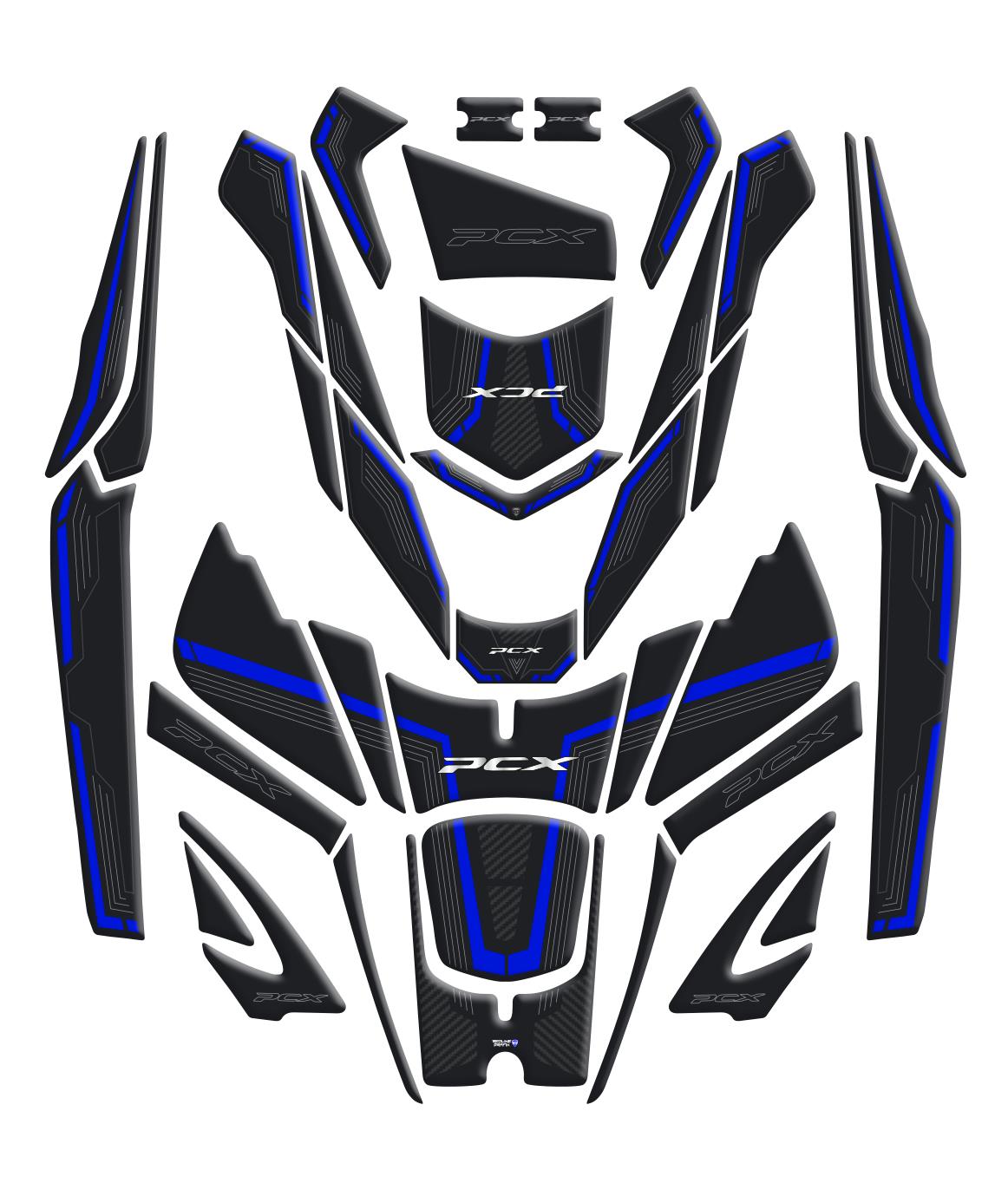 Honda PCX 2025 Karbon Mavi Full Set Redline Grafik