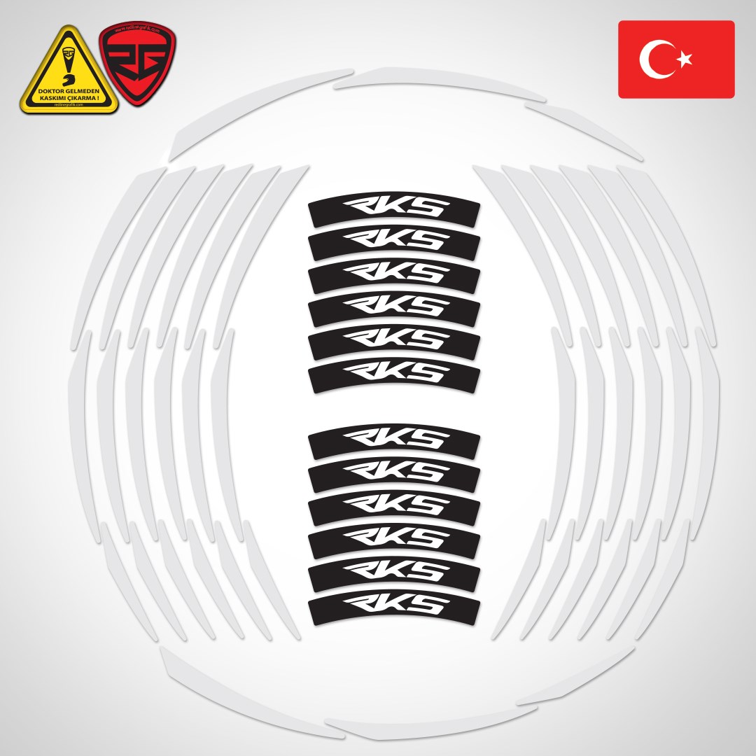 RKS Uyumlu Beyaz Yazılı 3 Parçalı Beyaz Reflektif Jant Şeridi 