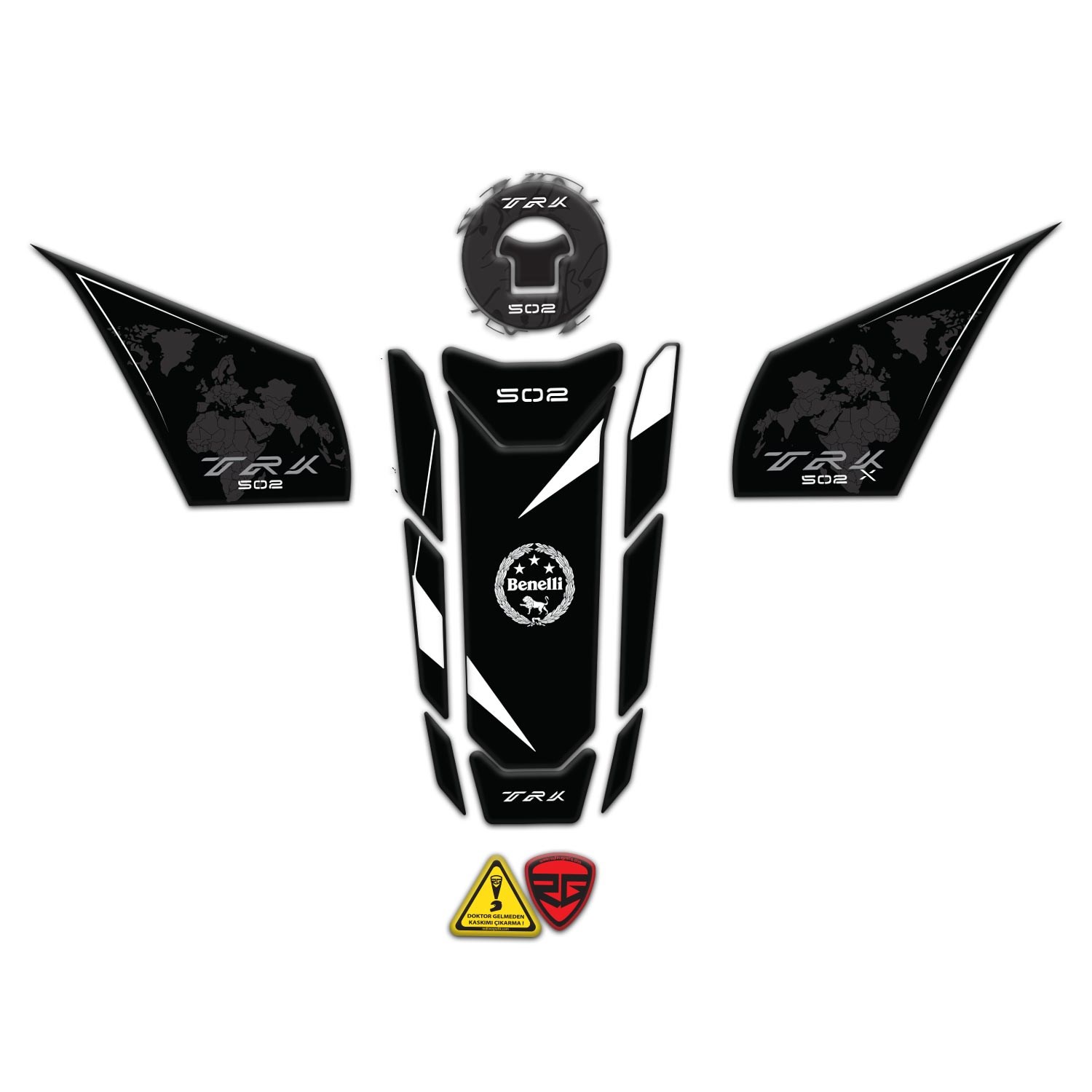 Redlinegrafik Benelli Trk 502 Uyumlu  Siyah Beyaz Tank pad  Yan Pad Depo Kapak Set