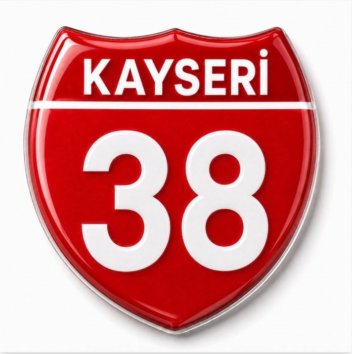 Redlinegrafik 38 Kayseri  Plaka Kodlu 3D Kabartmalı Araç 1 Adet Sticker Etiket Kırmızı  Beyaz