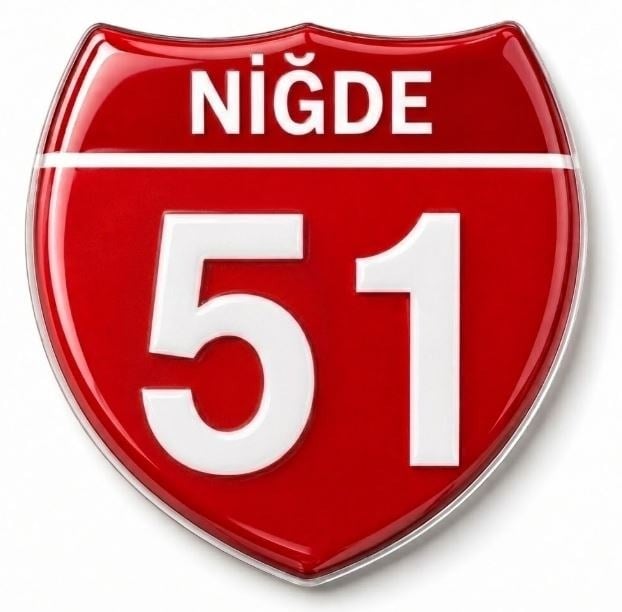 Redlinegrafik 51 Niğde Plaka Kodlu 3D Kabartmalı Araç 1 Adet Sticker Etiket Kırmızı  Beyaz