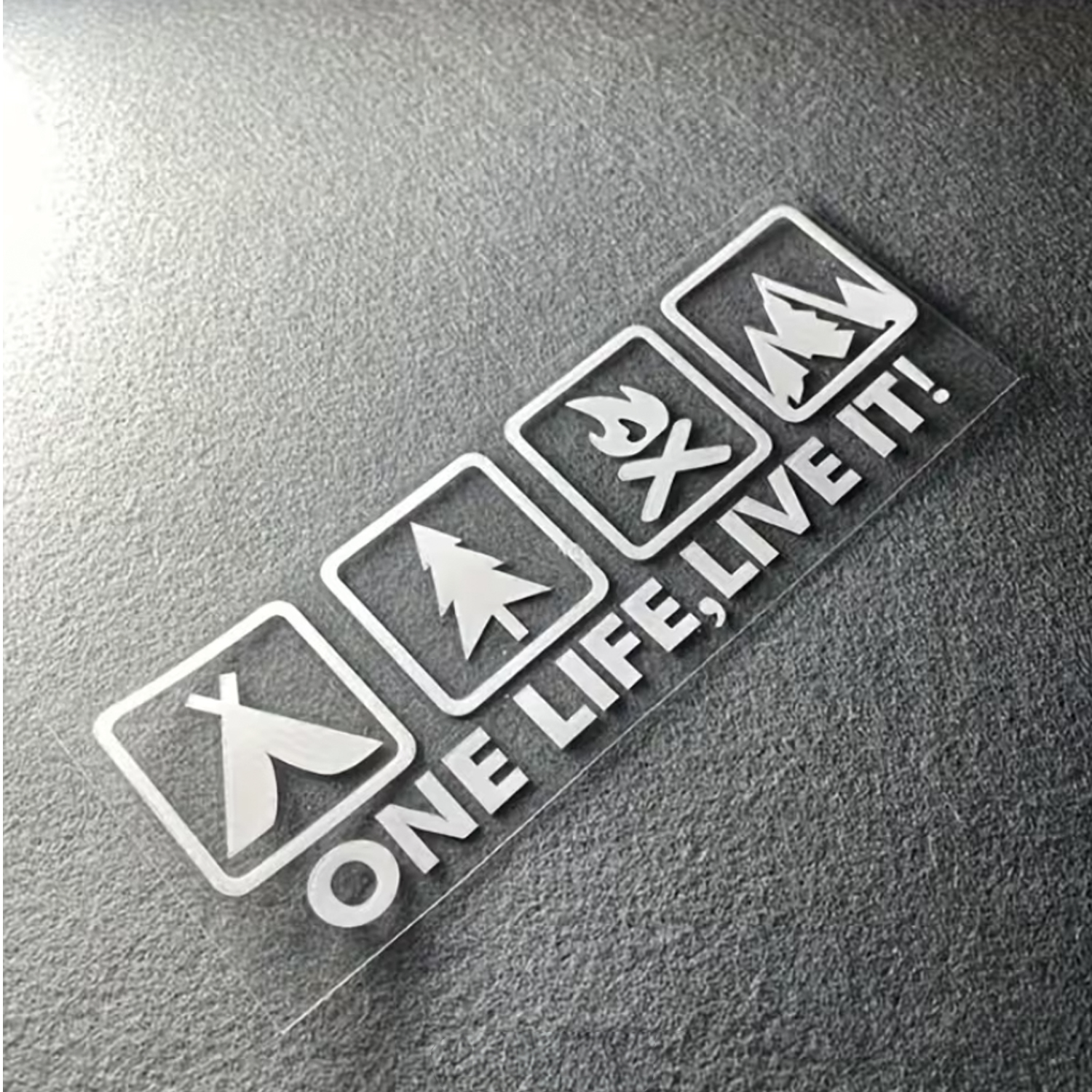 One Life Live It Yazılı Beyaz Sticker  Açık Hava Tutkunu Kamp Ateşi Doğa Sticker